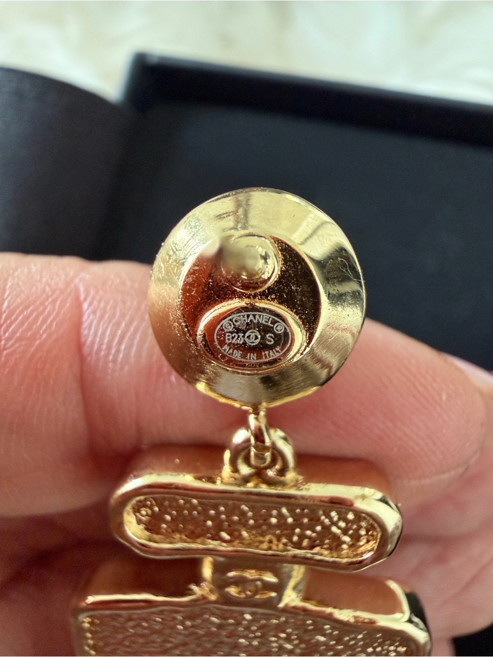 CHANEL Black & Gold Perfume Bottle Drop Earrings with Crystal Accents - Picture 4 of 8
